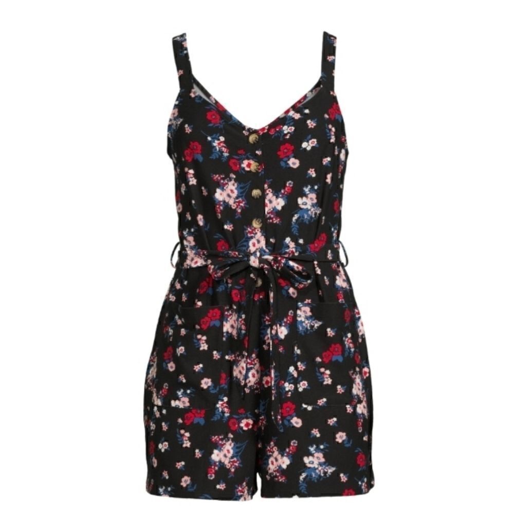 Button Front Floral Print Romper